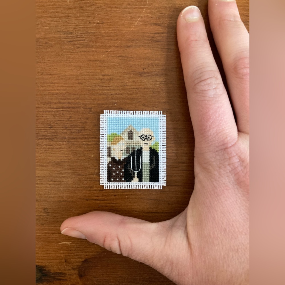 Grant Wood’s “American Gothic” in Mini Cross Stitch Art - Picture 3 of 5